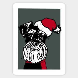 Miniature Schnauzer in Christmas Santa Hat and Red Woolly Scarf Linoprint Sticker